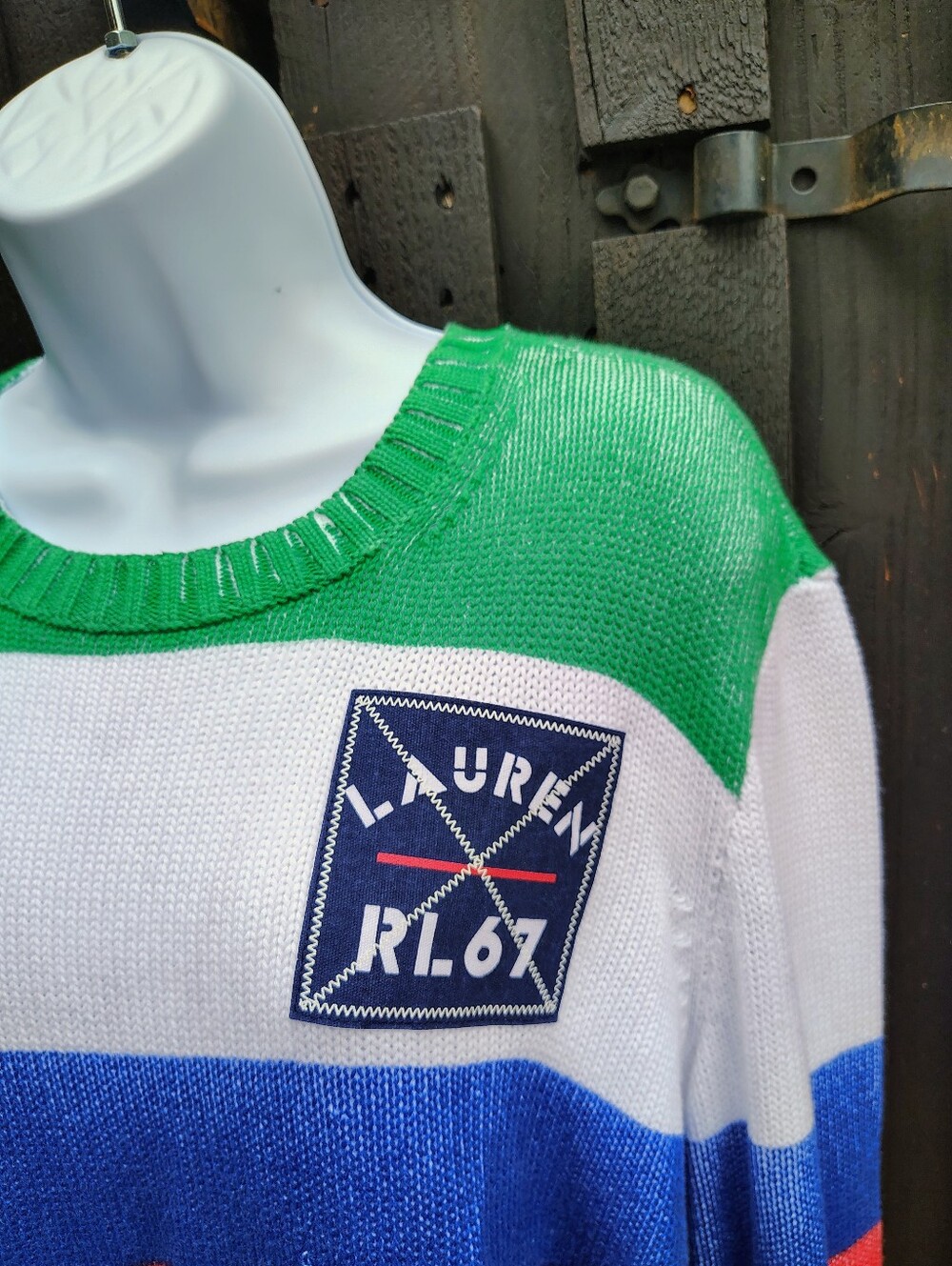 Polo by Ralph Lauren Green White Blue Red Yellow Striped Crewneck Sweater - Picture 4 of 7